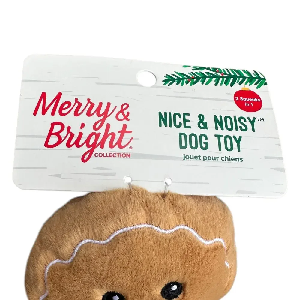Gingerbread Double Squeaker Plush Dog Toy Toss Shake Thrash Christmas Stuffy New